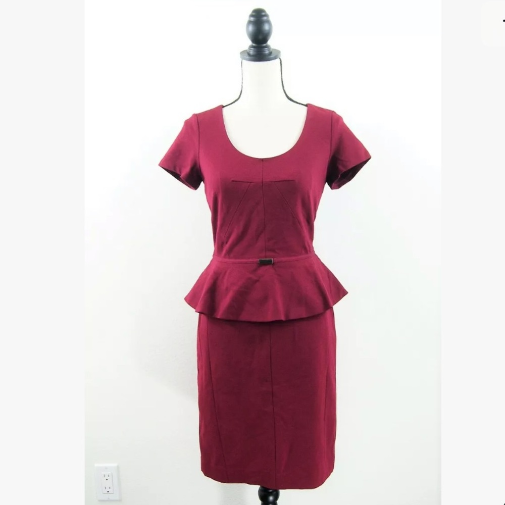 Ann Taylor Wine Ponte Knit Stretch Peplum Dress 4P